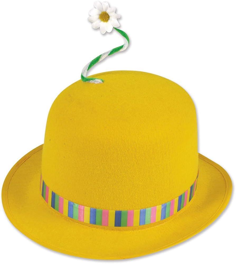 Bristol Novelty BH566 Clown Bowler Hat Yellow with Flower, UnisexAdult