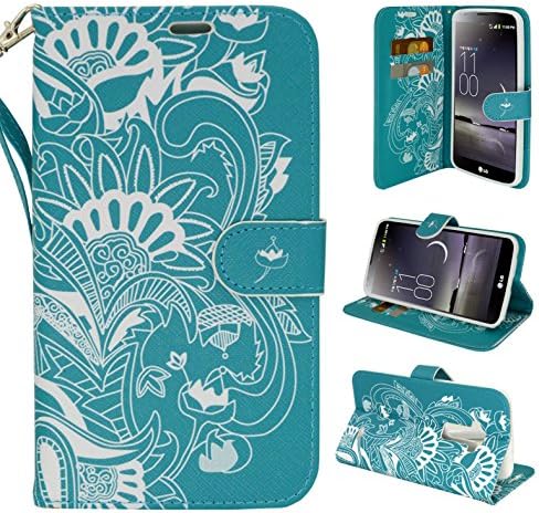 LG G Flex Case, Customerfirst Wallet Case Classic for LG G Flex 1st Generation - PU Leather Wallet Case Flip Stand Cover (Will Not Fit LG G Flex 2 2nd Generation) (Teal Lotus)