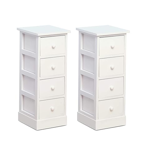 Homcom Set Of 2 Wood Cabinet Tall Bedside Table Nightstand Storage