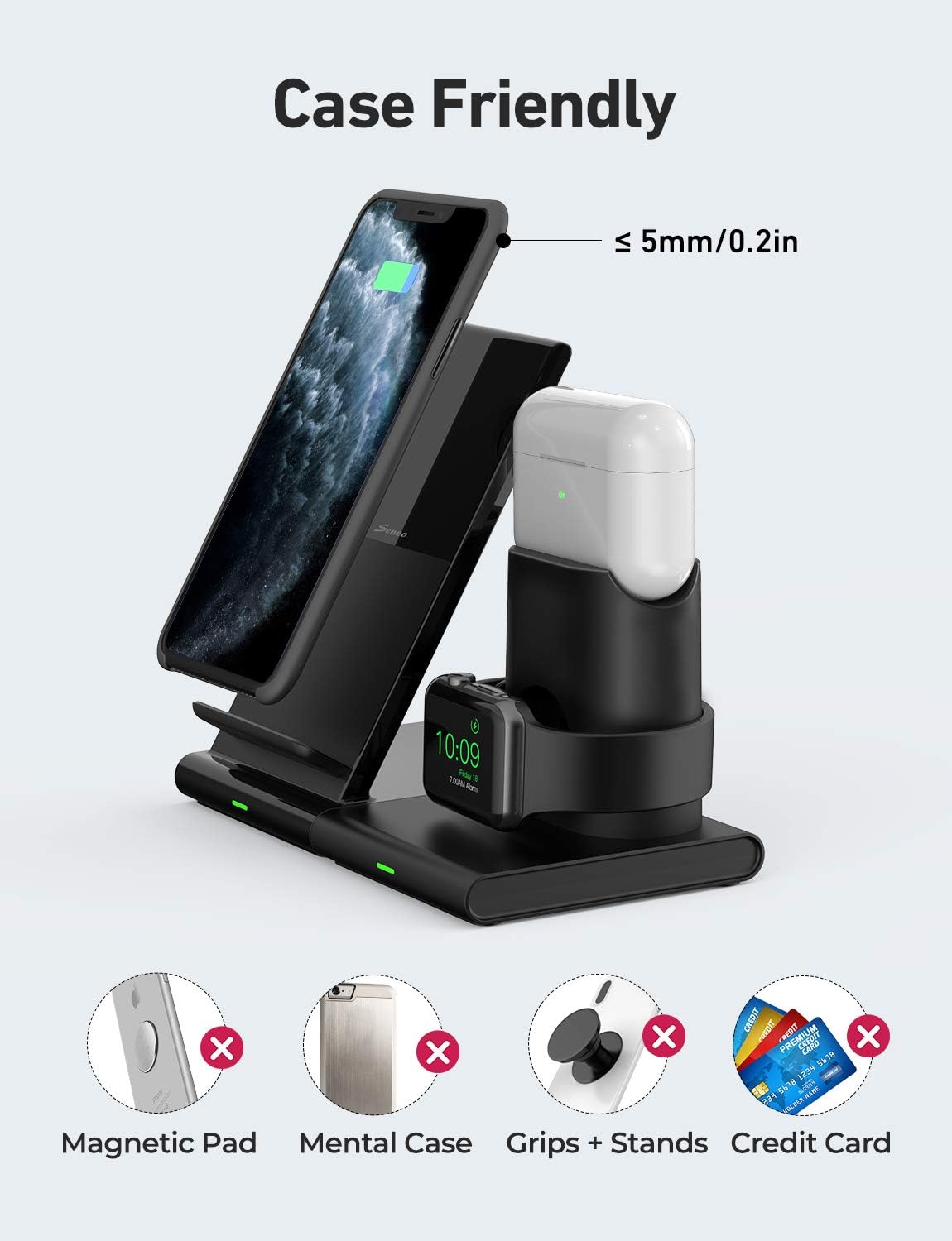Seneo Wireless Charger, 3 in 1 Wireless Charging Station for Apple Watch, AirPods Pro/2, Detachable and Magnetic Wireless Charging Stand for iPhone 11 Pro Max/X/XS/XR/8Plus(NO QC 3.0 Adapter)