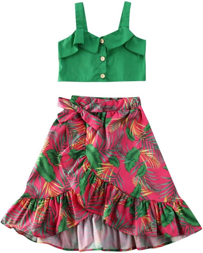 Little Girl Summer Outfit Straps Vest Crop Top Irregular Floral Party Skirts Dress Flowers Shorts Outfit Set