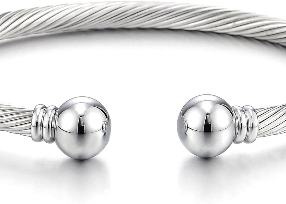 COOLSTEELANDBEYOND Elastic Adjustable Mens Women Stainless Steel Cuff Bangle Bracelet: Clothing
