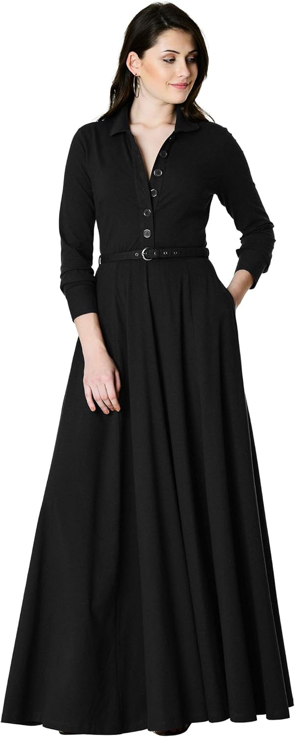 black maxi shirt dress