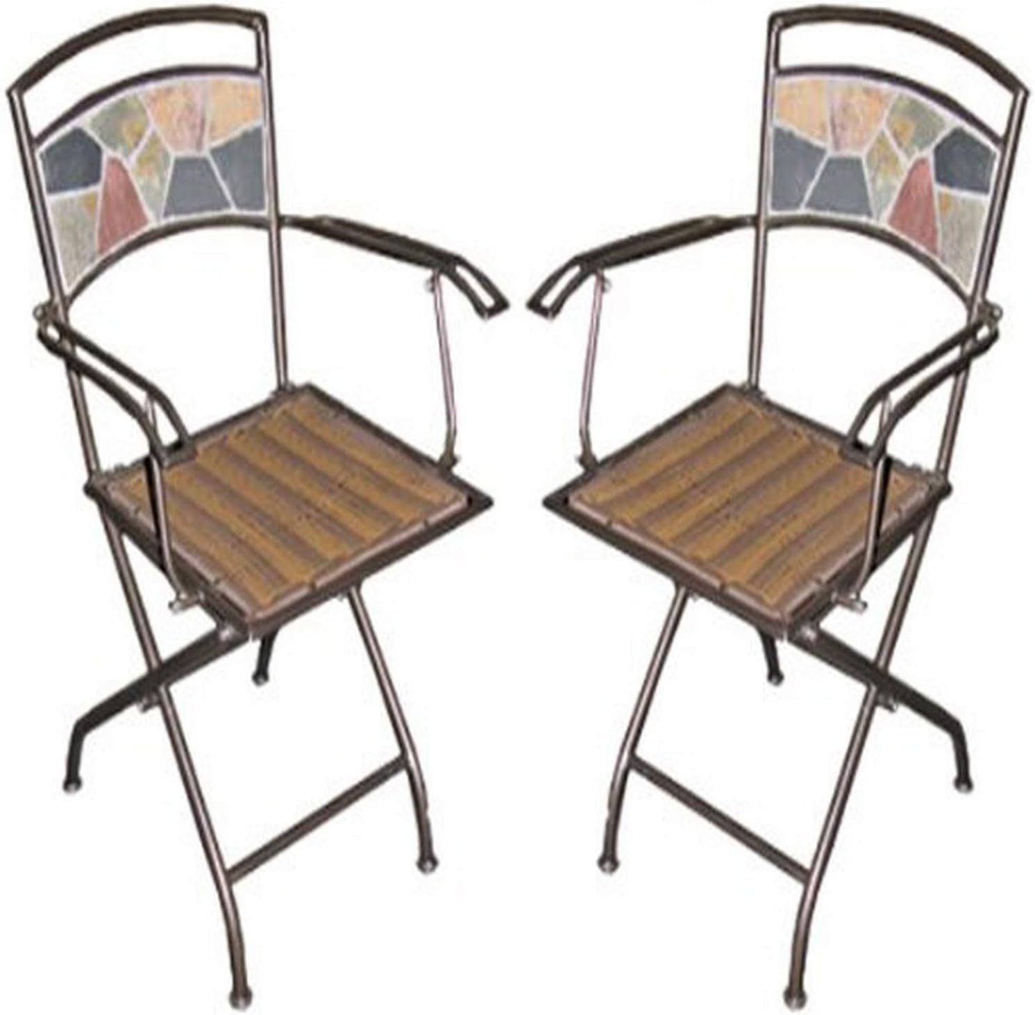 Deeco CP DM10191 Rock Canyon Folding Chair (Pair) with Wrought Iron Powder Coated Frame and Slate Tiles