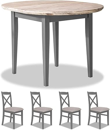 Florence Round Extending Kitchen Table And 4 Cross Back Chairs Quality Table And Chair Set With Hidden Center Extension Leaf Amazon Co Uk Kitchen Home