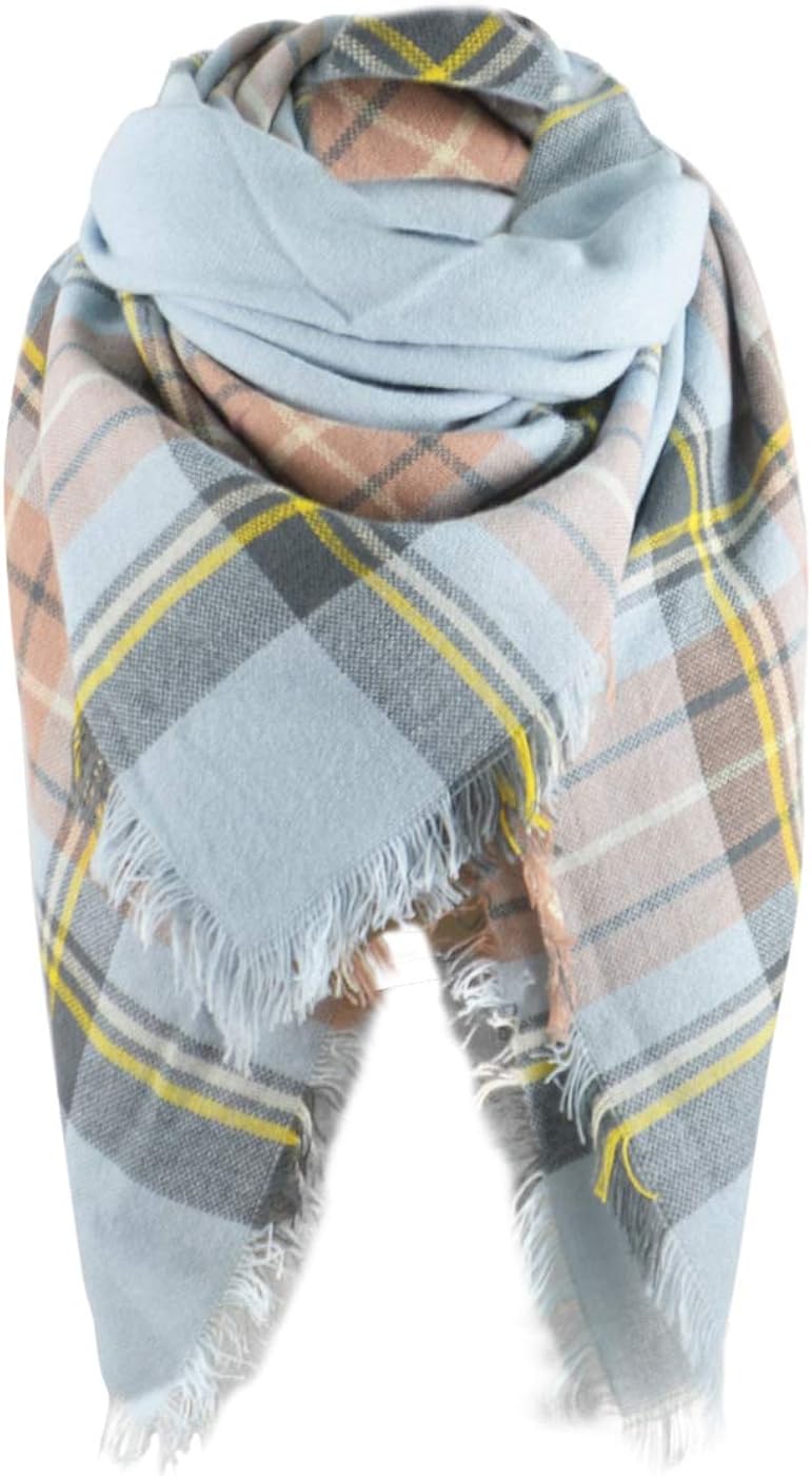 Trendy Women's Cozy Warm Winter Fall Blanket Scarf Stylish Soft Chunky Checked Giant Scarves Shawl Cape (One Size, Pink Scarf) at  Women’s Clothing store