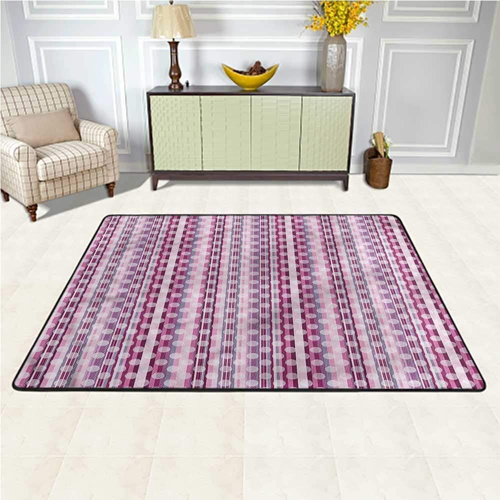 Area Rug Purple, Barcode Stripes and Dots Non-Slip Kids Carpet Ultra Soft, Luxury Carpet for Home 5 x 7 Feet
