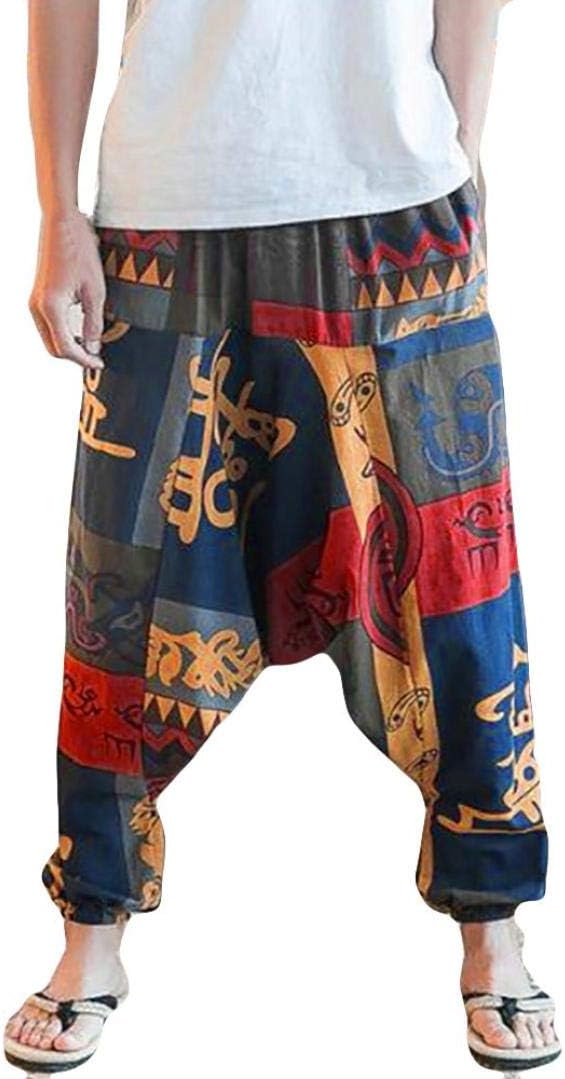Mounter 2018 Unisex Mens Womens Bohe Hippie Baggy Gypsy Cotton Harem Pants Loose Drop Crotch Floral Yoga Joggers Aladdin Harem Trousers Wide Leg Pants