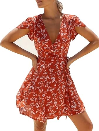 short sleeve wrap mini dress