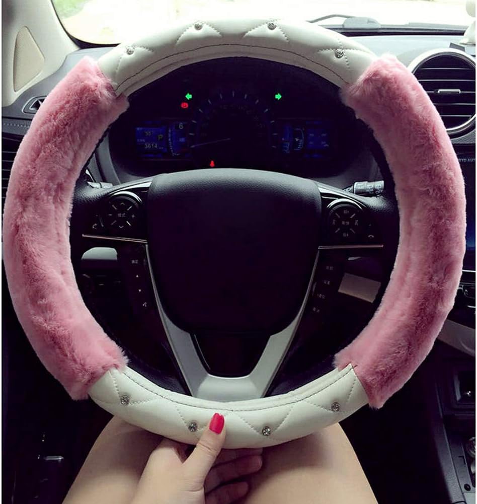 Plush Car Steering Wheel Cover With Rhinestone Warm Cute