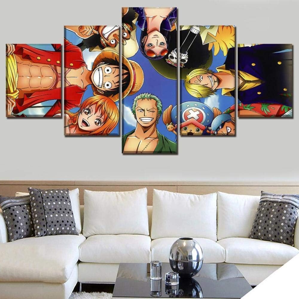 Prints on Canvas One Piece Animation Poster 5 Piece Modular Picture Modern Painting Home Decor Living Room Frame Wall Artwork No Frame (Size 2)