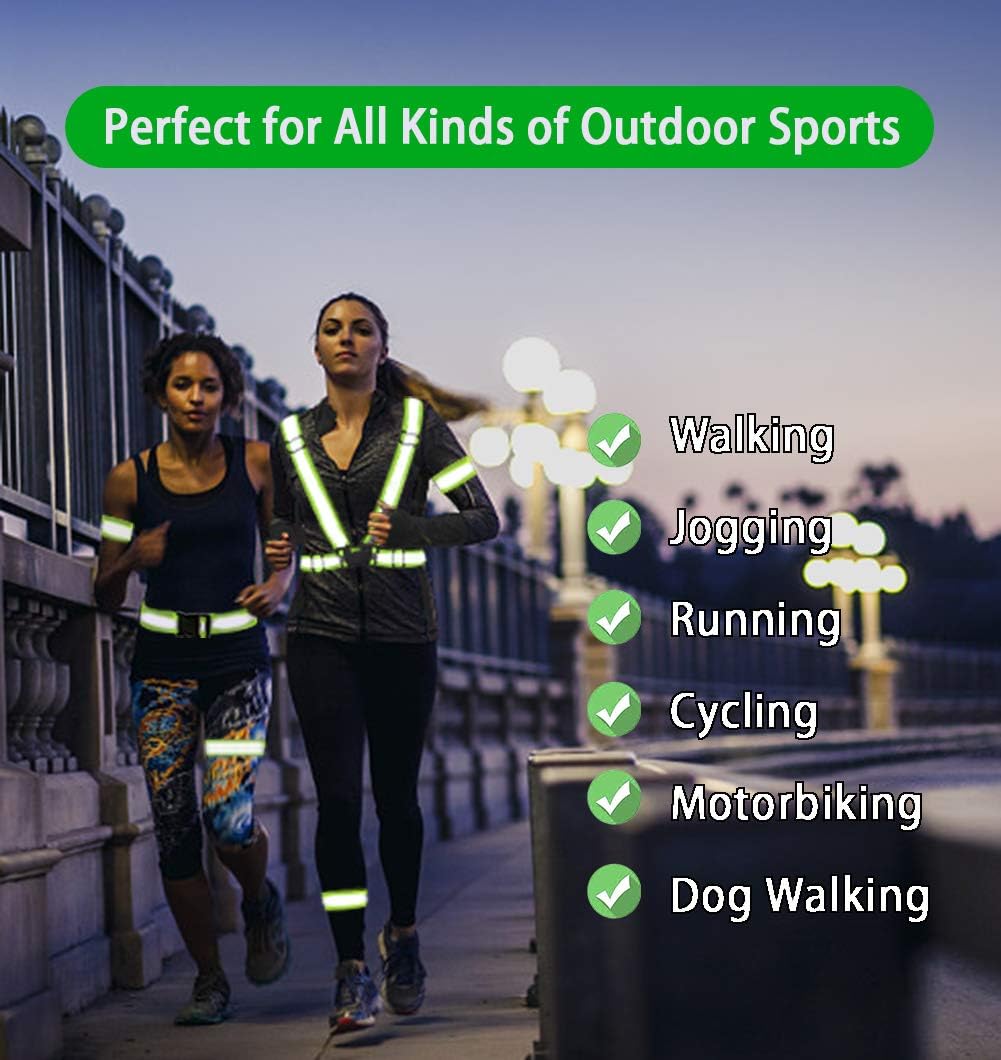 Reflective Vest, Reflective Glow Belt with 2Pack Reflector Armbands, Adjustable Elastic Safety Vest Outdoor Reflective Belt High Visibility, Ultralight & Comfy for Running, Jogging, Walking, Cycling, : Sports & Outdoors