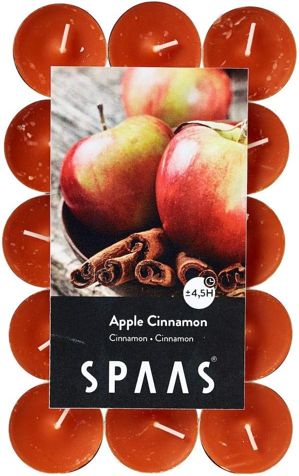 Spaas 30 Scented Tealights in Flatpack, ± 4.5 Hours, Apple Cinnamon