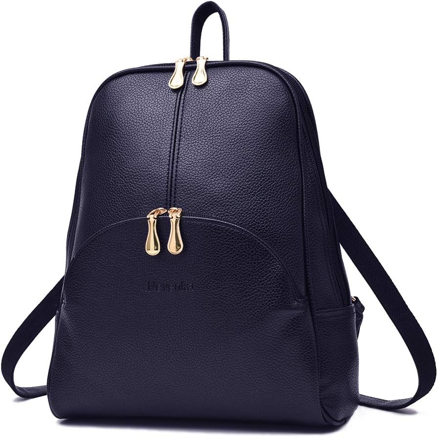 Women Leather Backpack Bags Stylish Waterproof Daypack for Girls (Navy Blue)