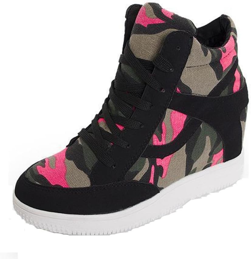 Womens High Top Camouflage Casual Canvas Shoes Wedge Hidden Heel Sneakers Platform Running Shoes