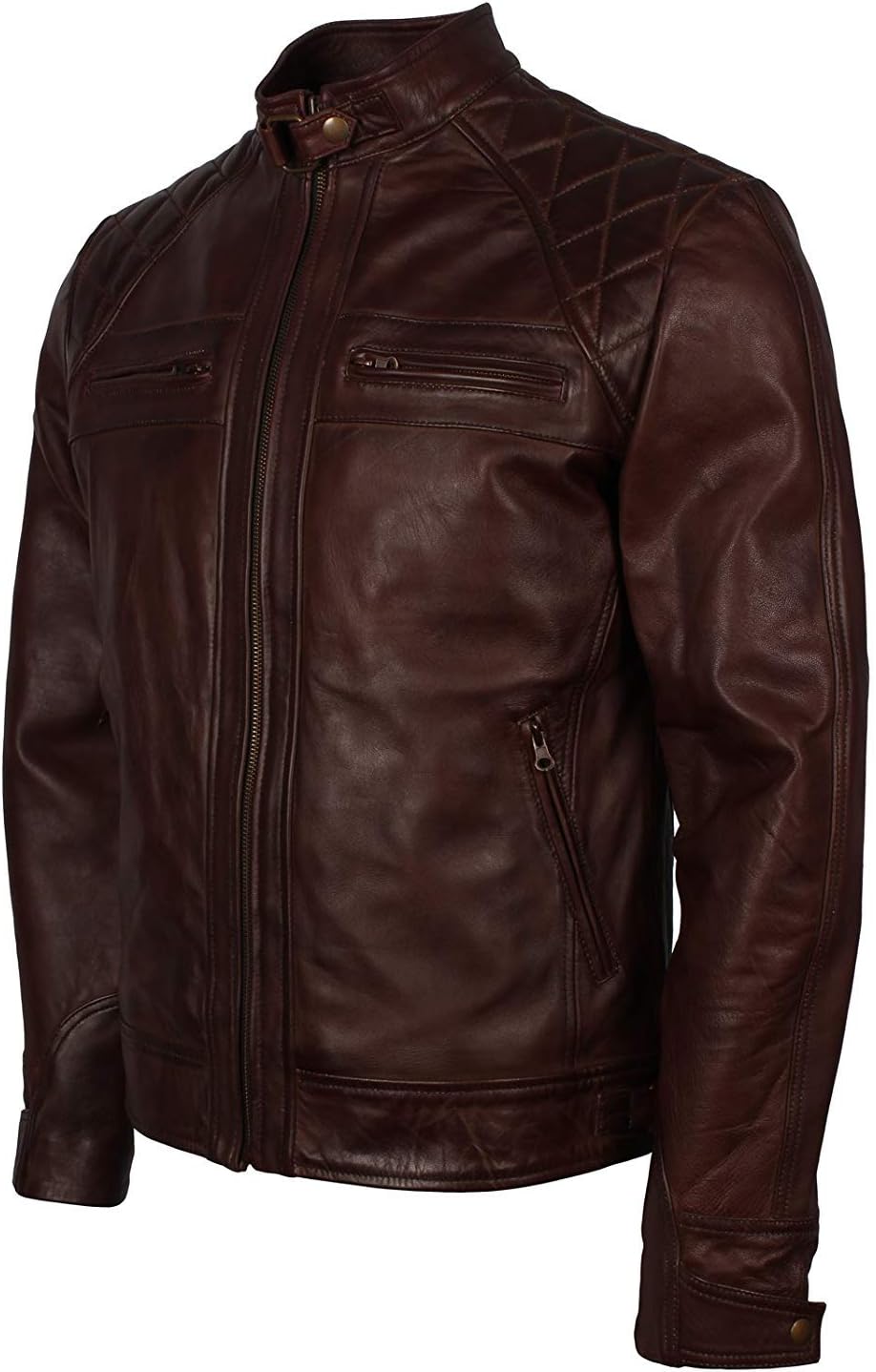 Mens Skull Genuine Leather Biker Jacket |Skull Embossed Genuine Distressed Leather Motorcycle Jacket