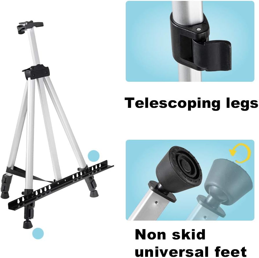 ORIKUA Aluminum Alloy Artist Easel Stand Art Easels with Adjustable Height from 21 to 66-Inch Triangle Easel with Bag Suitable for Studio, Office, Outdoor (2)