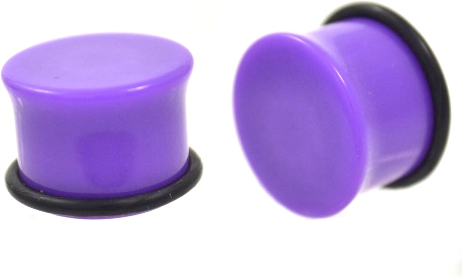 Pair (2) Single Flared Purple Ear Plugs Solid Acrylic Gauges w/Black ORings (1