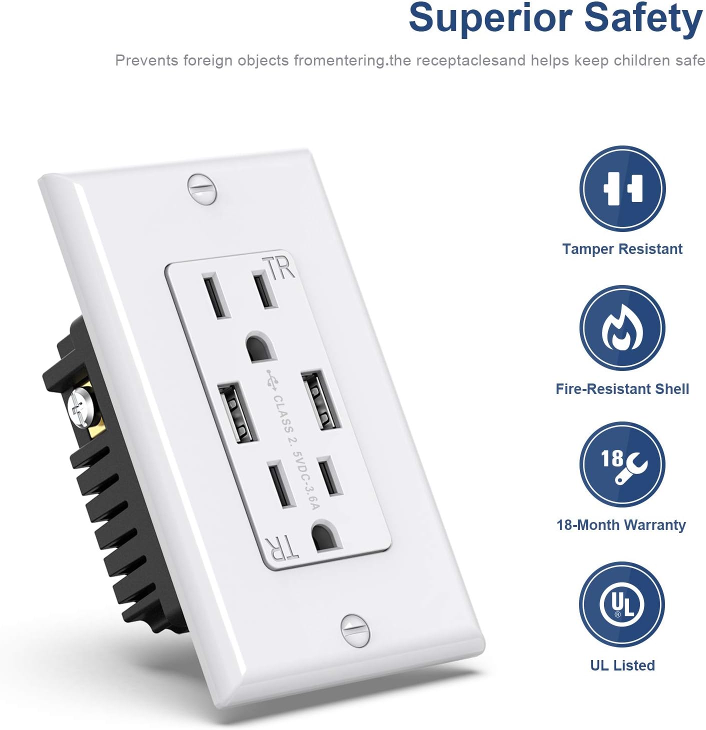 KYHSHJ 3.6A USB Wall Outlet Charger, 15A Tamper-Resistant Receptacles, Compatible with iPhone 11/X/XS/XR/SE/8, LG, HTC Samsung Galaxy S20/S10/S9/Note, More, ETL Certification, White (10-Pack) - - 