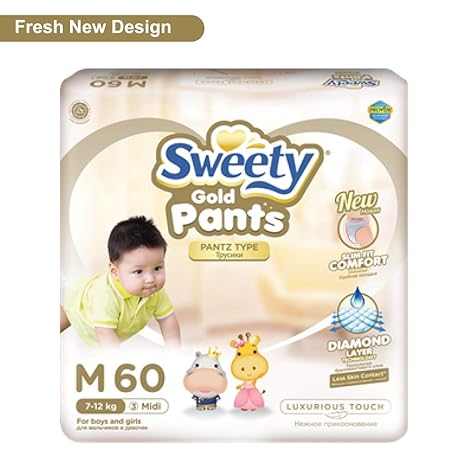 Sweety Fit Pantz Gold Series Baby Medium Diapers, Super Jumbo Pack, Count 60
