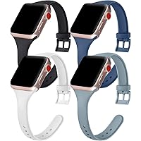 4-Pack Slim Sport Bands Compatible with Apple Watch Band 38mm 40mm 42mm 44mm, Soft Silicone Narrow Slim Strap…