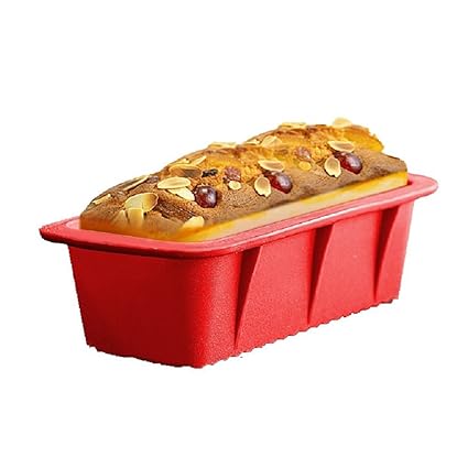 Hangnuo Rectangulaire de pain de Silicone Cuisson Pâtissière Moules gâteau Pan non-Stick, 26,5 x15x 6.4 cm rouge
