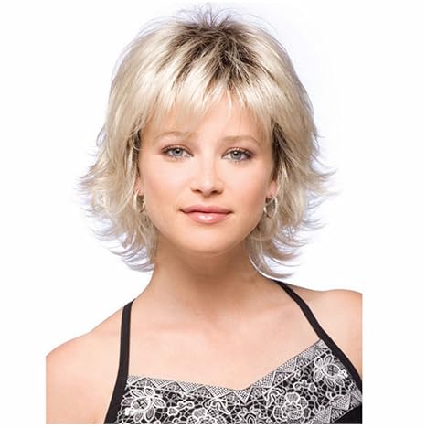 Parrucche Sintetiche Onda Naturale Taglio Medio Cortocon Frangia