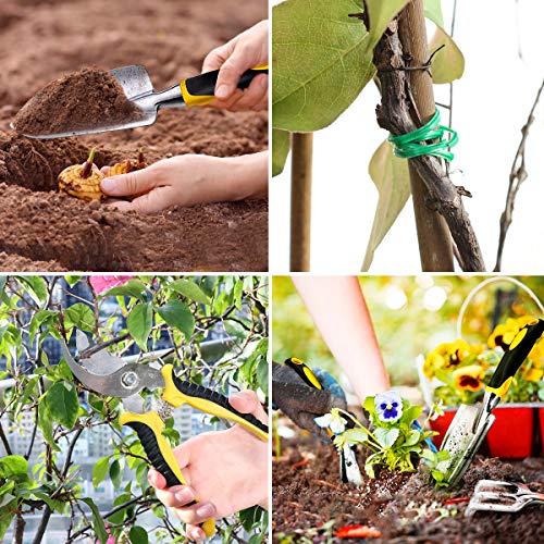 LINGSFIRE Gardening Tools Set Garden Tools Organizer Tote Bag 9 Piece Garden Supplies Tool Set Ergonomic Gardening Hand Tools Kit Garden Accessories Gift Set with Garden Digging Claw Gloves (9PCS)