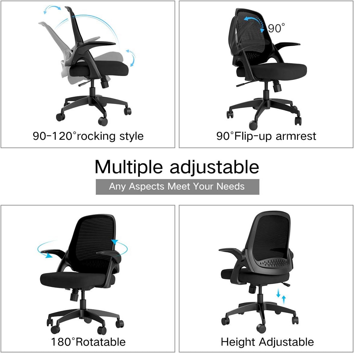 Hbada Office Task Desk Chair Swivel Home Comfort Chairs with Flip-up Arms and Adjustable Height, Black: Kitchen & Dining