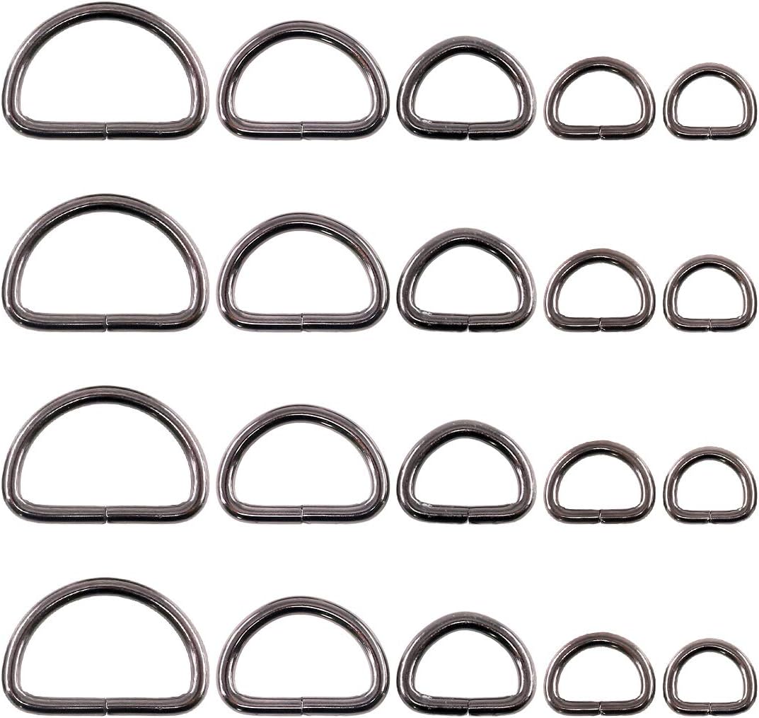 Swpeet 50Pcs 5 Sizes 1/2" 3/4" 1" 5/4" 5/8" Multi-Purpose Metal D Ring Semi-Circular D Ring for Belts Hardware Bags Hand DIY