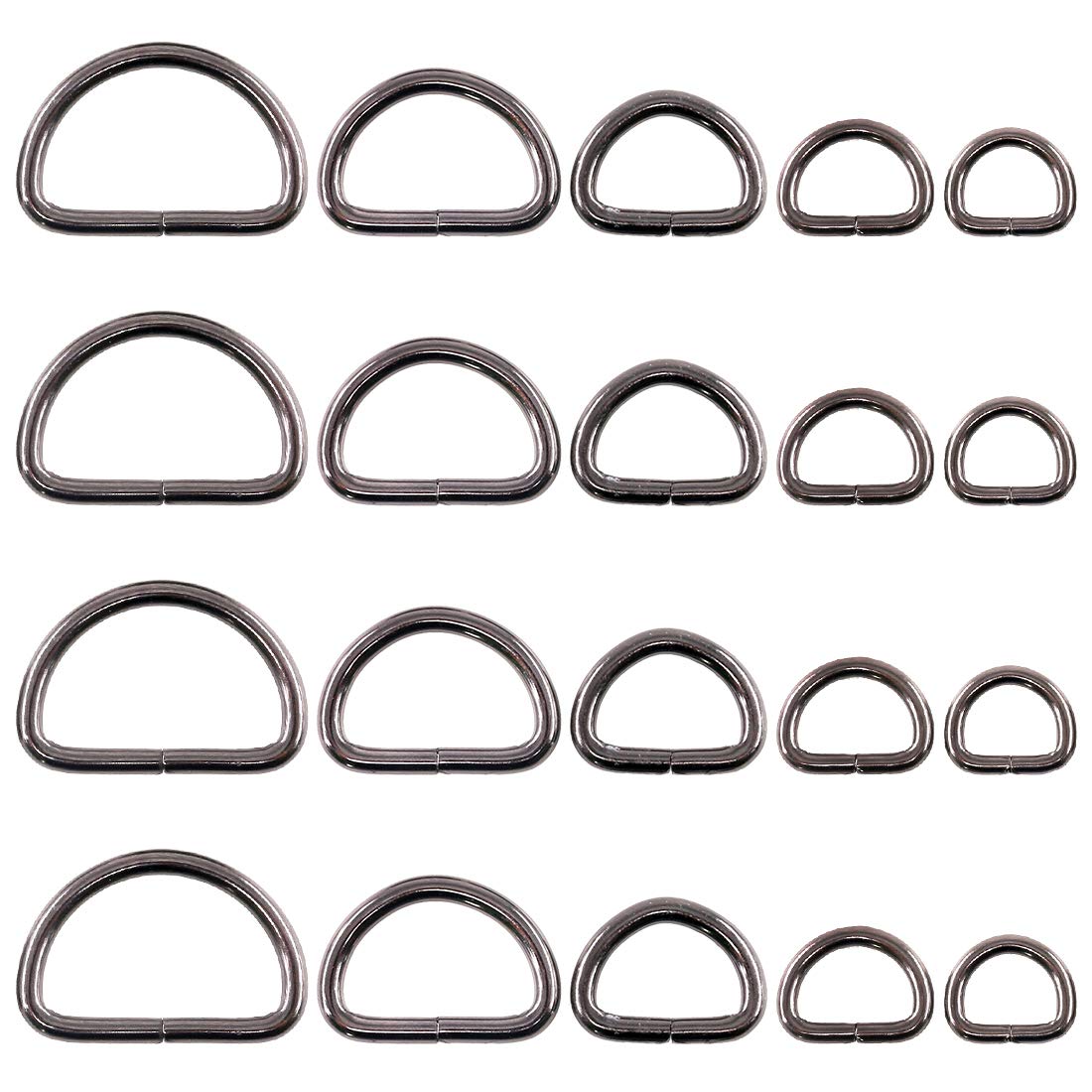 Swpeet 50Pcs 5 Sizes 1/2" 3/4" 1" 5/4" 5/8" Multi-Purpose Metal D Ring Semi-Circular D Ring for Belts Hardware Bags Hand DIY