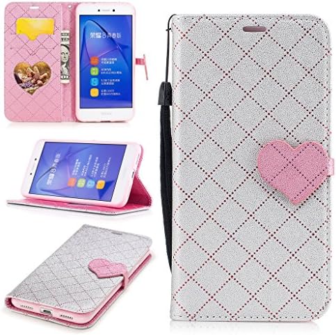 For Huawei P8 Lite 2017 Case [with Free Screen Protector],Metatze Flip Magnetic Lovely Heart Shaped Design Elegant Vintage PU Leather For Huawei P8 Lite 2017(Gray)