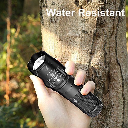 BAKTH Super Bright CREE XML T6 LED Tactical Flashlight, Outdoor Handheld Zoomable Adjustable Focus 5 Light Modes Water Resistant Torch with USB Charger & 18650 Rechargeable Battery