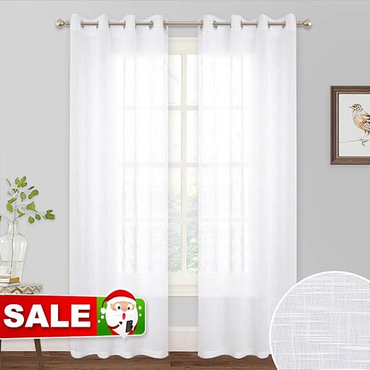 Amazon Com Ryb Home Sheer Curtains 84 Inches Linen Textured