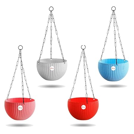 Kraft Seeds Euro Elegance Plastic Round Solid Hanging Planter Set (17.5cm Diameter) - Pack of 4