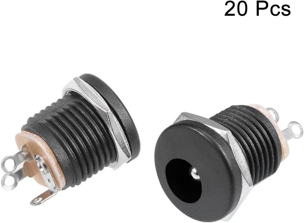 sourcing map 20Pcs Panel Mount DC Connector Power JackSocket Female 3Pin 5.5mm x 2.5mm Black - Image 3