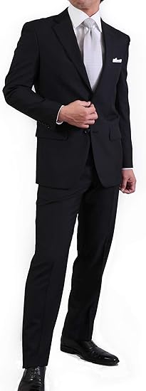 Amazon Co Jp Kokubo フォーマルスーツ 礼服 2つボタン ウエストアジャスター付 メンズ 冠婚葬祭 結婚式 喪服 葬式 入学 入園 入社式 セレモニー ブラックスーツ 黒 オールシーズン テーラーバックハンガー付き 裾上げテープ付属 服 ファッション小物