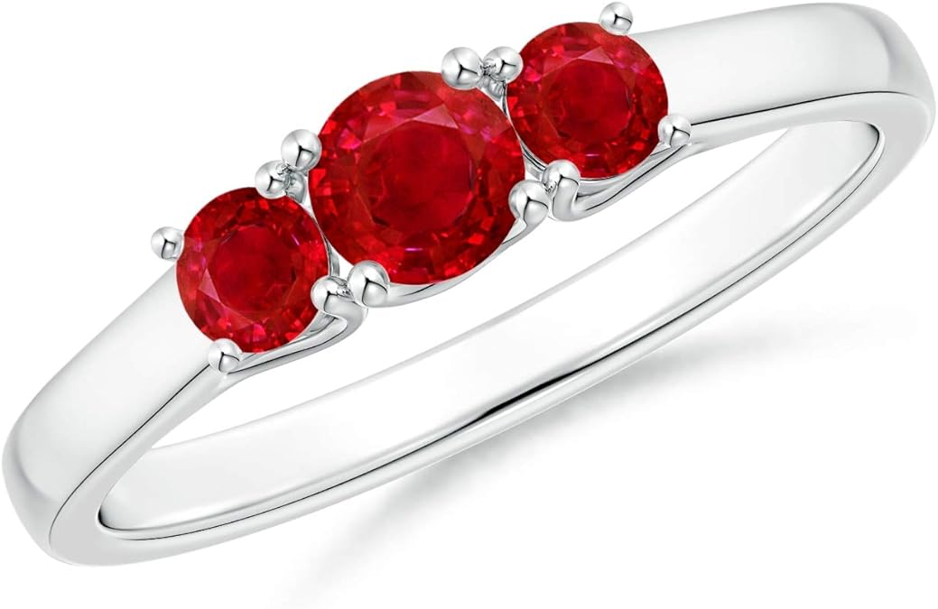 Classic Round Ruby Three Stone Ring in Silver (4mm Ruby): Amazon.co.uk