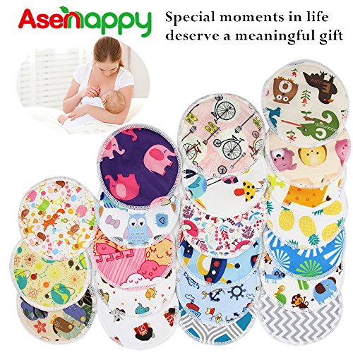 Asenappy reusable bamboo nursing pads 12 pcs+1 bag - for Breastfeeding or Pregnant Moms Washable & Reusable Nursing Pads (Ramdom color)