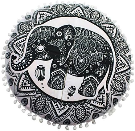 ZLOLIA Indian Mandala Floor Pillows Round Bohemian Cushion Pillows Cover Case Cushions (J)