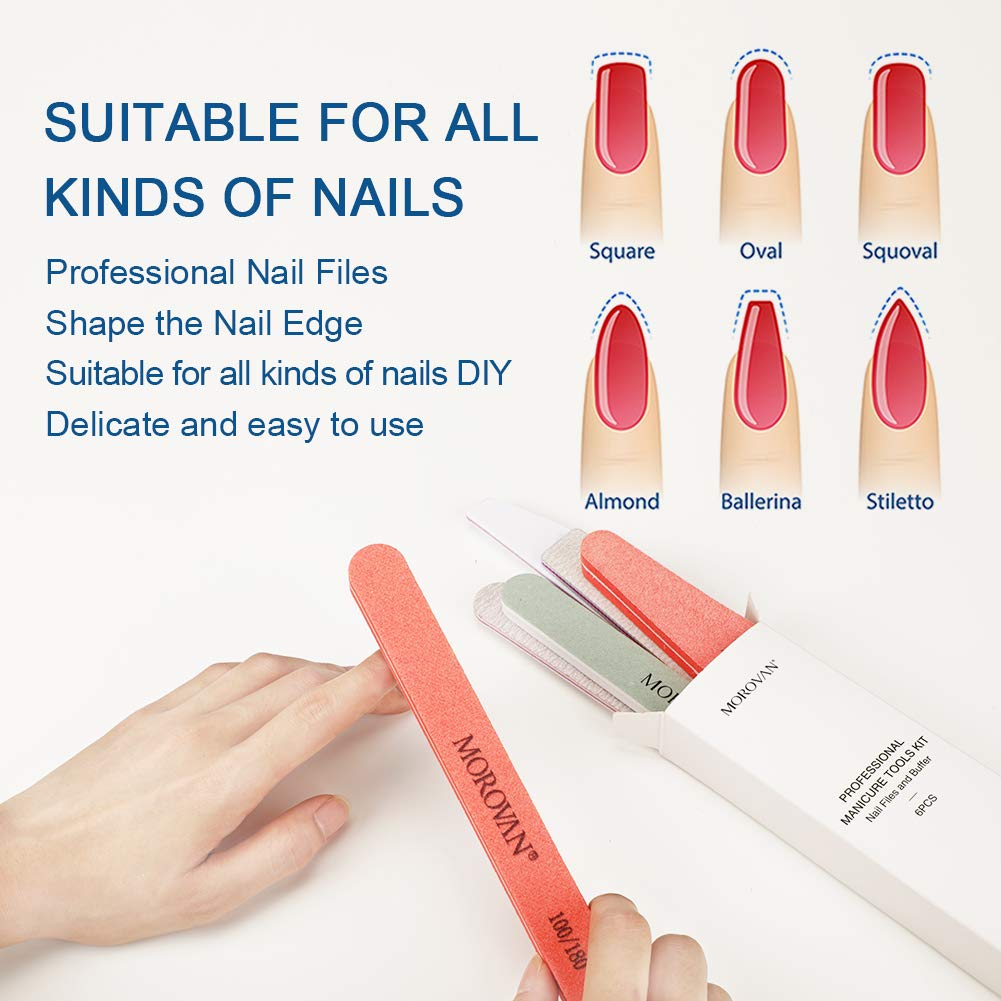 Nail Files And Buffers, Professional Manicure Tool Buffer And Shine Block Kit, 100 180 240 Grit Double Sided for Natural Nails Poly Nail Gel Tools Kit Women Girls Acrylic Nails, Salon Nail Art 6PCS : Beauty