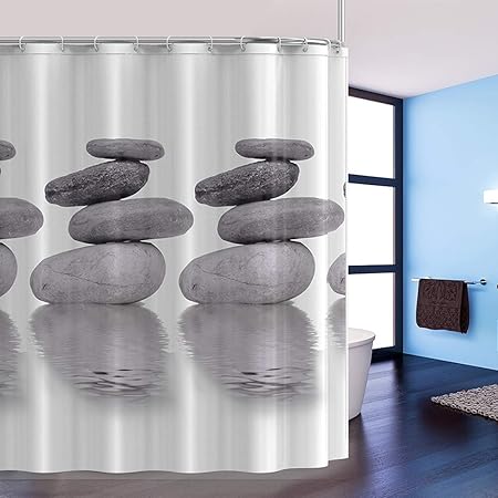 Htovila Duschvorhang Anti-Schimmel Wasserdicht mit 12 Duschvorhangringe aus Waschbar Polyester 180x180 Grau Pebble