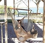 Mayan Hammock Chair by Krazy Outdoors - Large Hanging Swing Chair Cotton Rope Construction - Comfortable, Lightweight, Includes Wood Bar - Perfect for Yard and Patio (Mocha Brown)