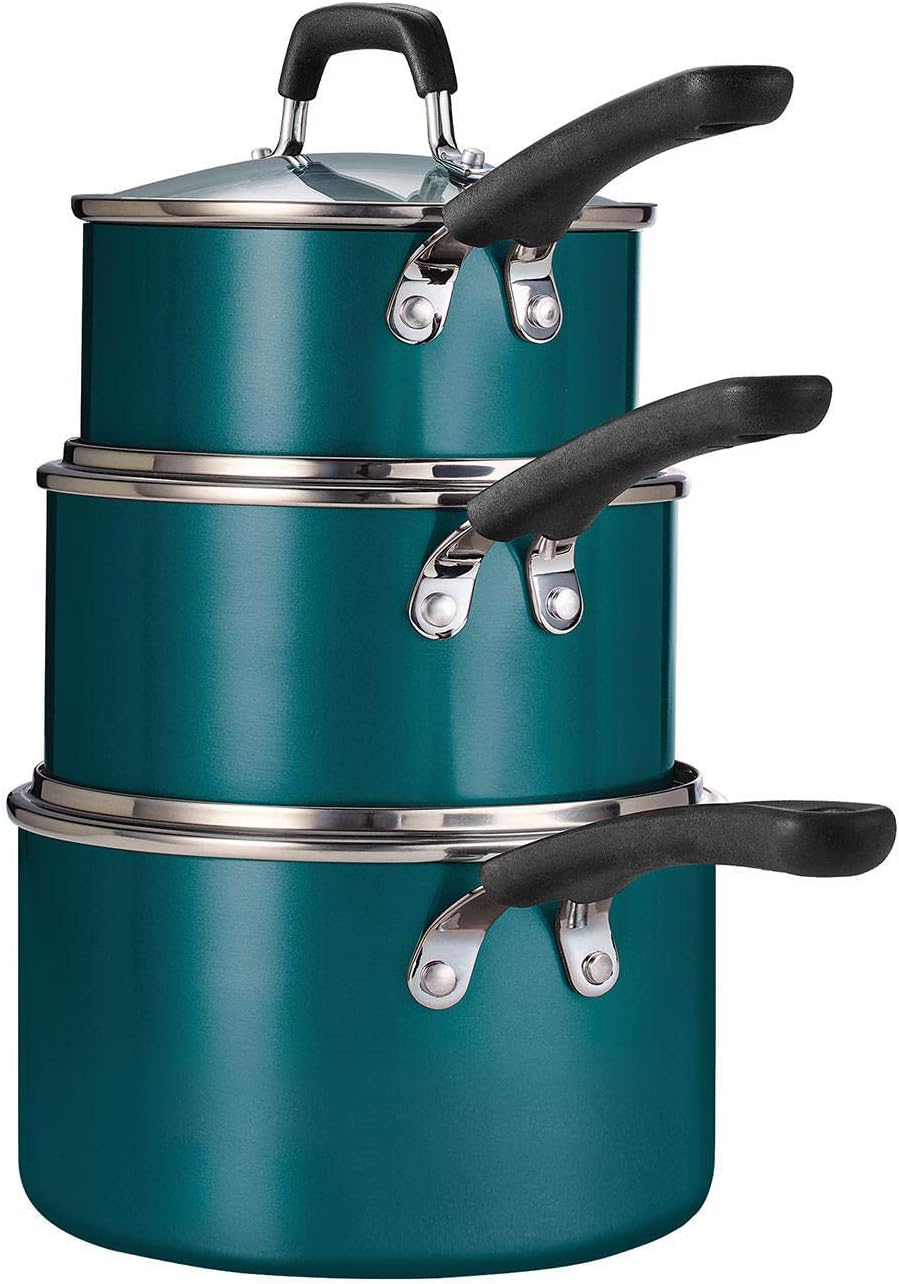 3Piece Stackable Nonstick Sauce Pan SetTeal, Pots and