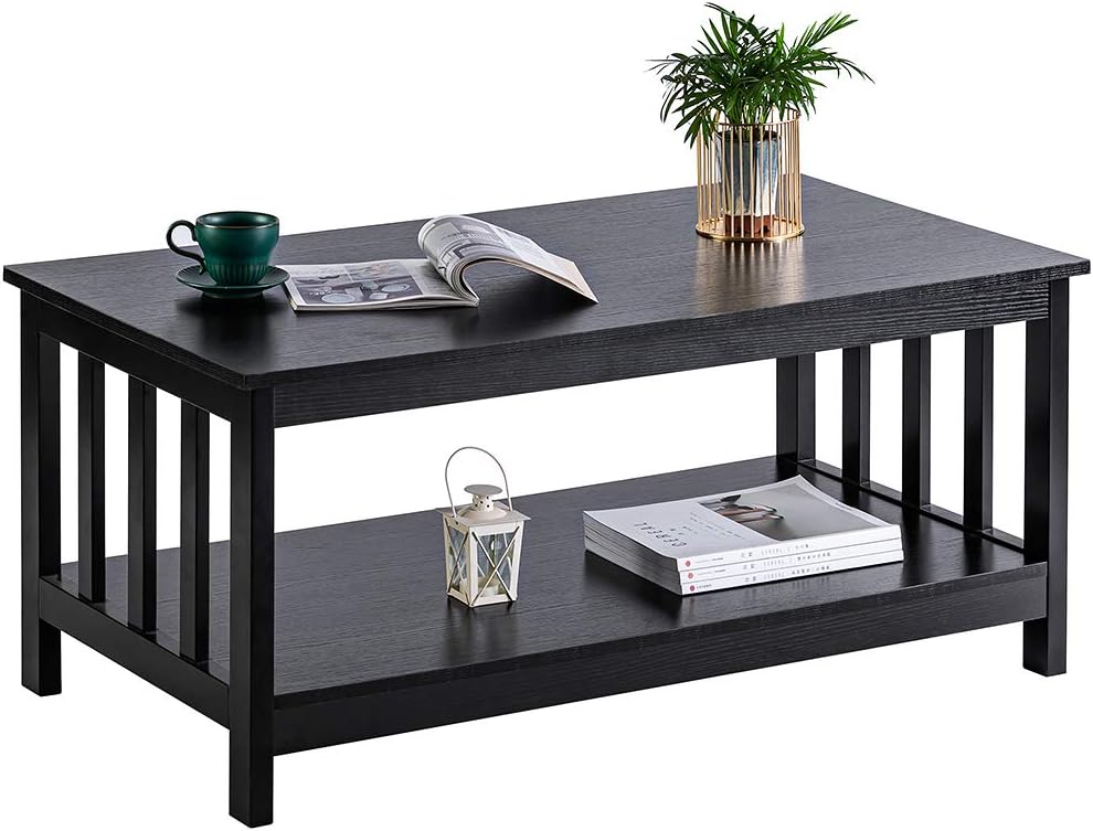 ChooChoo Black Wood Coffee Table for Living Room, Rectangle Mission Coffee Table with Shelf, 40 Inch, Easy Assembly: Kitchen & Dining