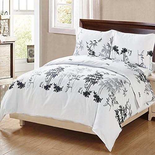 Duvet Cover Set Bedding Set Comforter Cover Quilt Cover Bed Linen 3 Pcs with Pillow Shams Soft Comfy Brushed Velvety Microfiber Bamboo Pattern Premium Bedding Collection (Queen(90inch x 90inch))