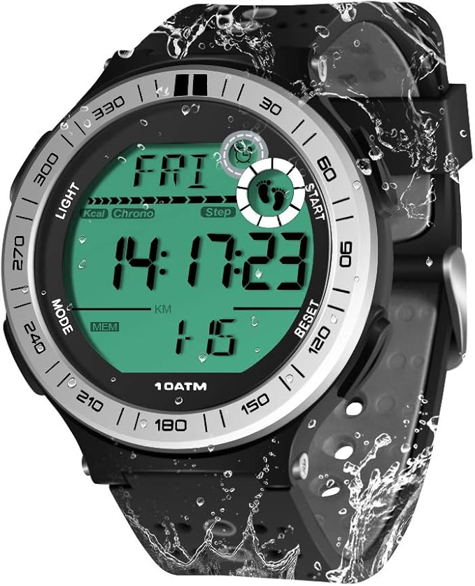 100m sousMarin MontreBracelet Podomètre pour Hommes Garçons Montre Natation Etanche avec