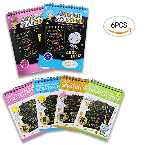 6PCS Oopsu Rainbow Scratch Art Notebooks,Drawing Notepads For Kids with 6 Colorful Mini Notebooks and 6 Wooden Styluses(2 styles) - Thumbnail 5