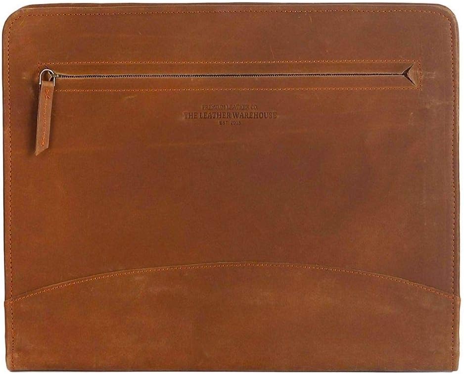 Zippered Leather Business Portfolio | Padfolio | Document Organizer |Folder for Men Women for Interview | Office Professional A4 Size Compatible with 11 inch Tablet ipad Handmade - Brown by TLWH