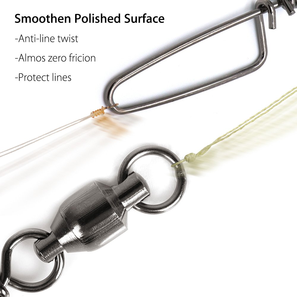 Dr.Fish 20 Pack Fishing Ball Bearing Swivel with Coastlock Snap, High